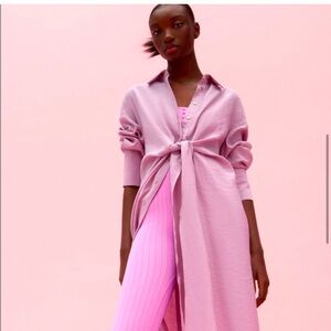 Zara Pink Knotted Shirt Dress